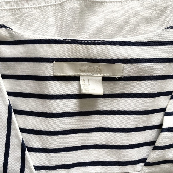 COS WHITE NAVY NAUTICAL STRIPED LONG SLEEVE V-NECK TUNIC BLOUSE - 2 - Picture 5 of 7